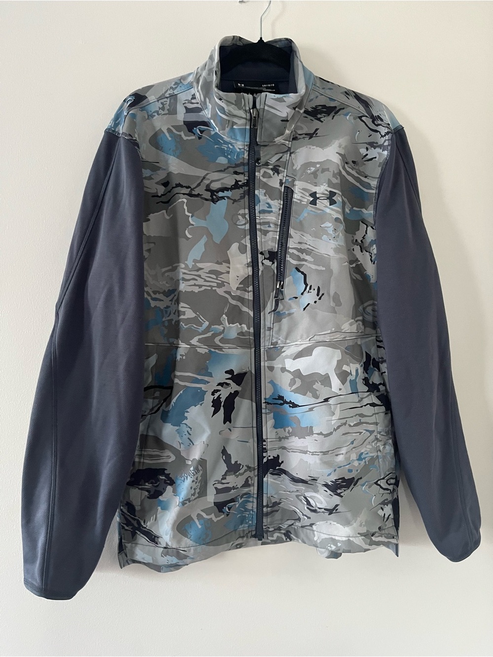 Under Armour Mens Shoreman Hybrid Jacket Large Blue Gray Camo Outdoors Hiking